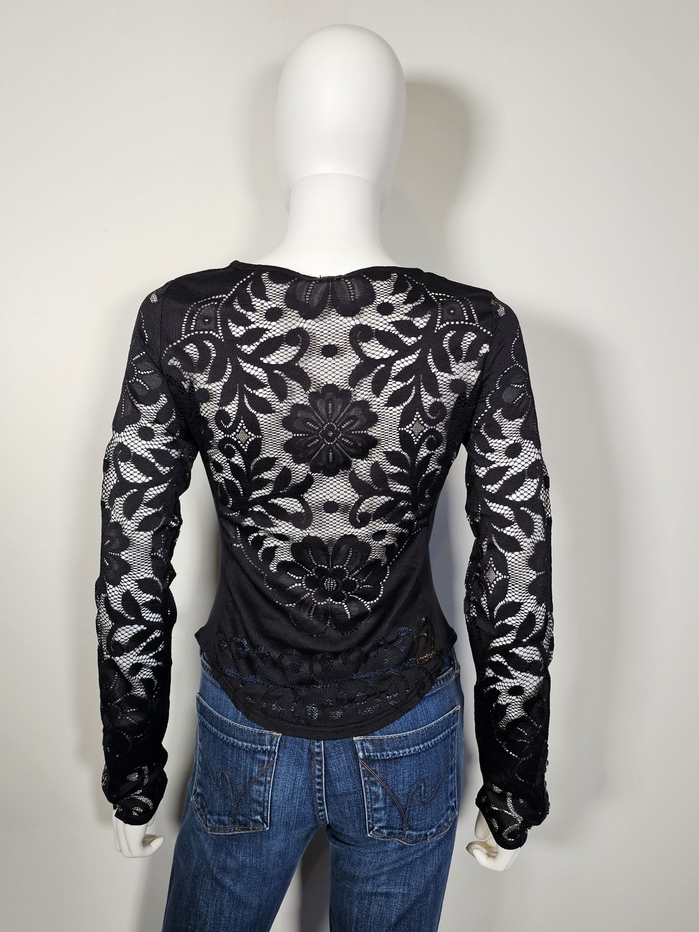 Free People Black Floral Lace Layering Top Sz M - Picture 5 of 7